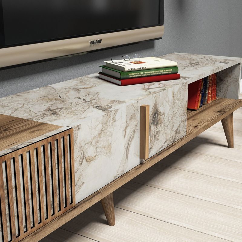Casa si Gradina - Mobilier - Comode si corpuri - Comode - Comoda tv, Hanah Home, pal melaminat, nuc si alb, 180x40x35 cm, 845HCT3080 - Infinity.ro