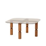 Casa si Gradina - Mobilier - Mese si birouri - Masute de cafea - Masuta de cafea, Hanah Home, lemn masiv, sticla securizata, nuc, bronz, 80x80x40 cm - Infinity.ro