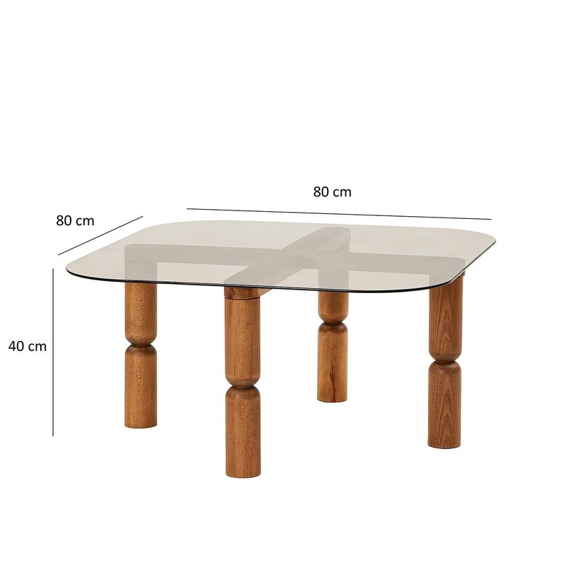 Casa si Gradina - Mobilier - Mese si birouri - Masute de cafea - Masuta de cafea, Hanah Home, lemn masiv, sticla securizata, nuc, bronz, 80x80x40 cm - Infinity.ro
