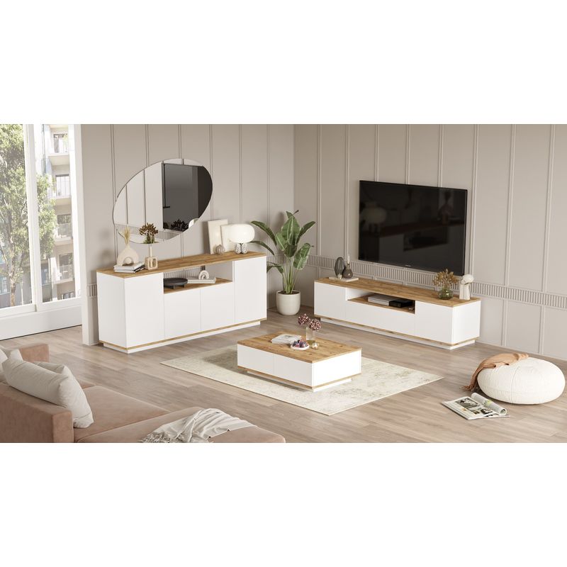 Casa si Gradina - Mobilier - Seturi de mobilier - Seturi living - Set mobilier living, Hanah Home, pal melaminat, pin atlantic alb - Infinity.ro