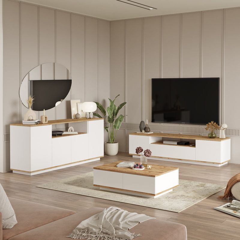 Casa si Gradina - Mobilier - Seturi de mobilier - Seturi living - Set mobilier living, Hanah Home, pal melaminat, pin atlantic alb - Infinity.ro