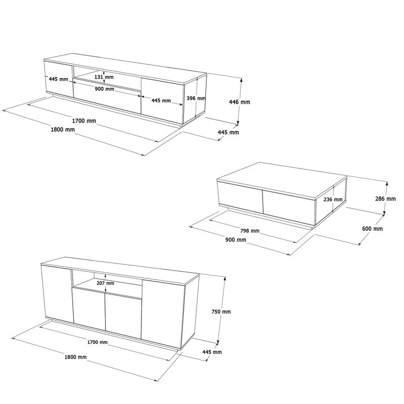 Casa si Gradina - Mobilier - Seturi de mobilier - Seturi living - Set mobilier living, Hanah Home, pal melaminat, pin atlantic alb - Infinity.ro