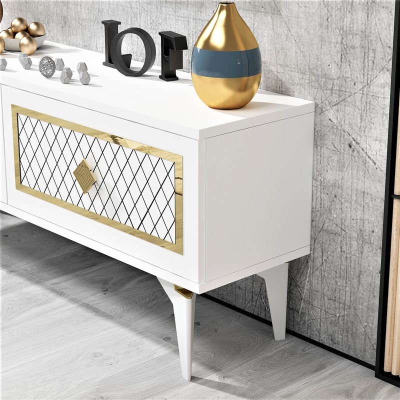 Casa si Gradina - Mobilier - Comode si corpuri - Comode - Comoda tv, Hanah Home, pal melaminat, alb auriu, 120x49x29.6 cm - Infinity.ro