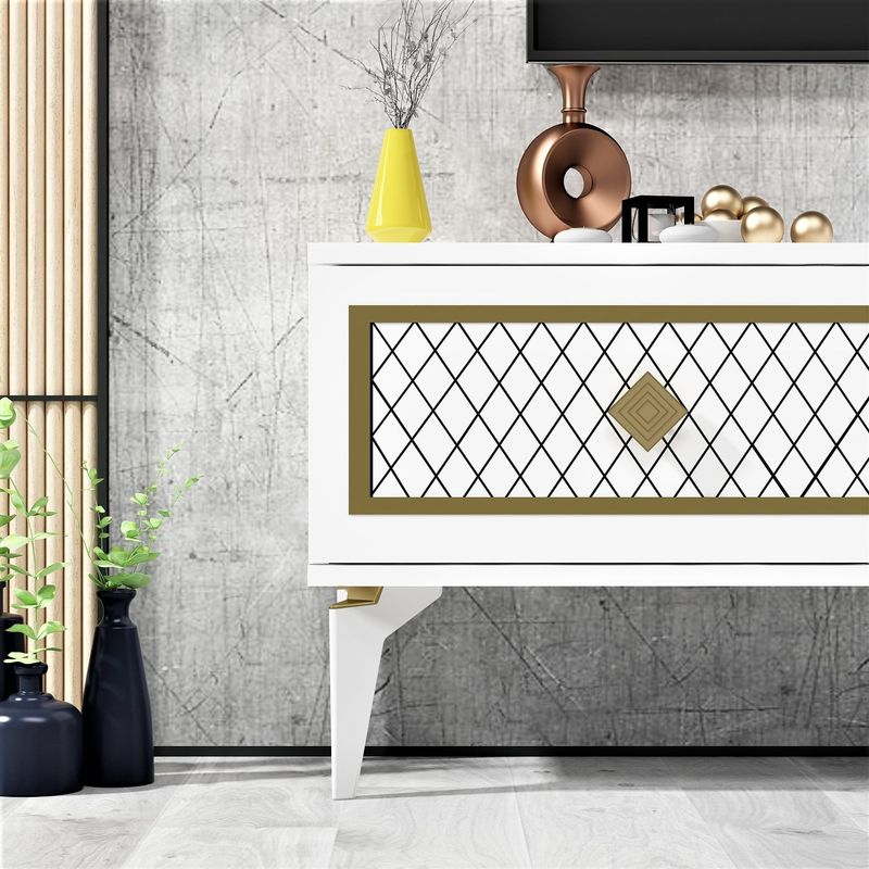 Casa si Gradina - Mobilier - Comode si corpuri - Comode - Comoda tv, Hanah Home, pal melaminat, alb auriu, 120x49x29.6 cm - Infinity.ro