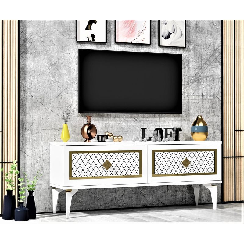 Casa si Gradina - Mobilier - Comode si corpuri - Comode - Comoda tv, Hanah Home, pal melaminat, alb auriu, 120x49x29.6 cm - Infinity.ro