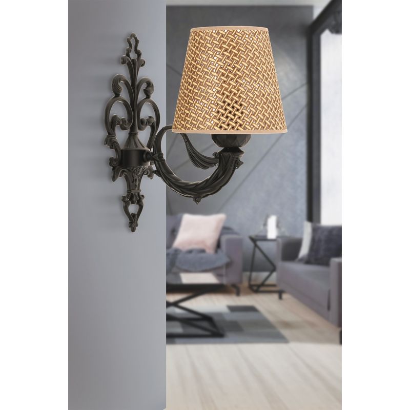 Casa si Gradina - Corpuri si surse de iluminat - Plafoniere, aplice si spoturi - Aplica de perete, Opviq, metal, natural si negru, abajur textil, 24x26 cm - Infinity.ro