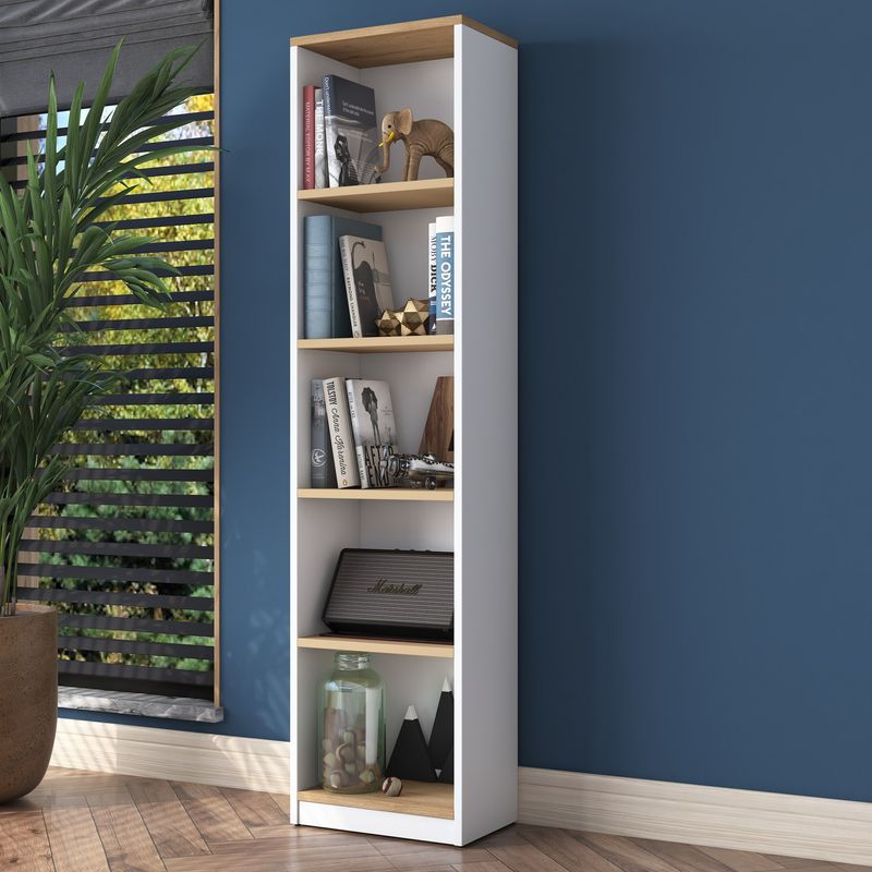 Casa si Gradina - Mobilier - Biblioteci si rafturi - Biblioteci - Biblioteca, Hanah Home, pal melaminat, alb si nuc, 40x25x161.8 cm - Infinity.ro