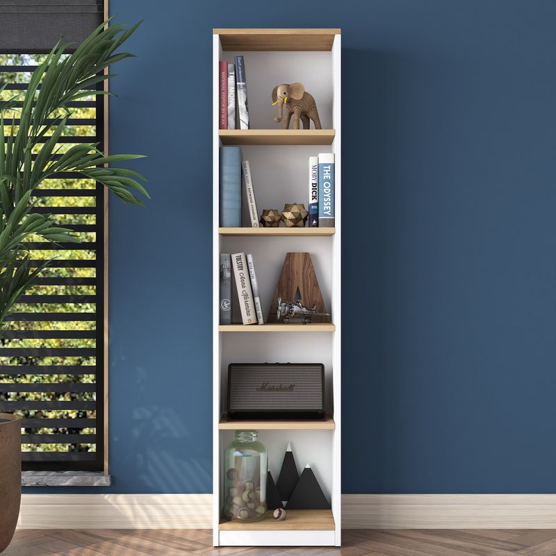 Casa si Gradina - Mobilier - Biblioteci si rafturi - Biblioteci - Biblioteca, Hanah Home, pal melaminat, alb si nuc, 40x25x161.8 cm - Infinity.ro