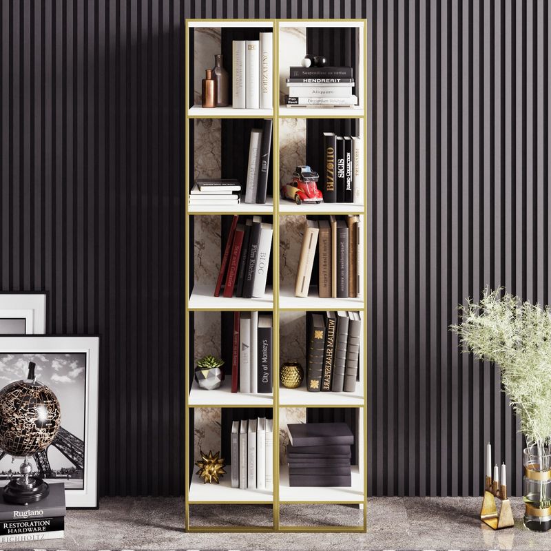 Casa si Gradina - Mobilier - Biblioteci si rafturi - Biblioteci - Biblioteca, Hanah Home, pal melaminat, auriu si alb, 32.2x31.3x178.5 cm - Infinity.ro