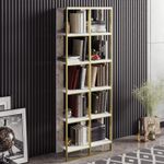 Casa si Gradina - Mobilier - Biblioteci si rafturi - Biblioteci - Biblioteca, Hanah Home, pal melaminat, auriu si alb, 32.2x31.3x178.5 cm - Infinity.ro