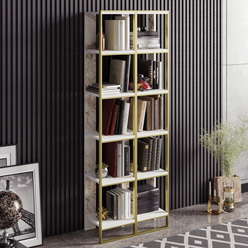 Casa si Gradina - Mobilier - Biblioteci si rafturi - Biblioteci - Biblioteca, Hanah Home, pal melaminat, auriu si alb, 32.2x31.3x178.5 cm - Infinity.ro