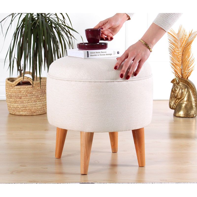 Casa si Gradina - Mobilier - Scaune si fotolii - Tabureti - Taburet, Atelier Del Sofa, bumbac si catifea, crem, picioare lemn, 40x42 cm - Infinity.ro