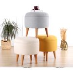 Casa si Gradina - Mobilier - Scaune si fotolii - Tabureti - Taburet, Atelier Del Sofa, bumbac si catifea, crem, picioare lemn, 40x42 cm - Infinity.ro