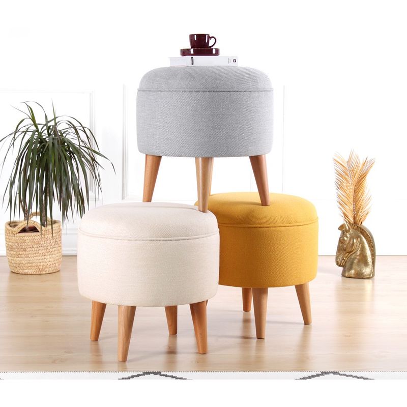 Casa si Gradina - Mobilier - Scaune si fotolii - Tabureti - Taburet, Atelier Del Sofa, bumbac si catifea, crem, picioare lemn, 40x42 cm - Infinity.ro