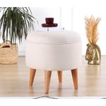 Casa si Gradina - Mobilier - Scaune si fotolii - Tabureti - Taburet, Atelier Del Sofa, bumbac si catifea, crem, picioare lemn, 40x42 cm - Infinity.ro