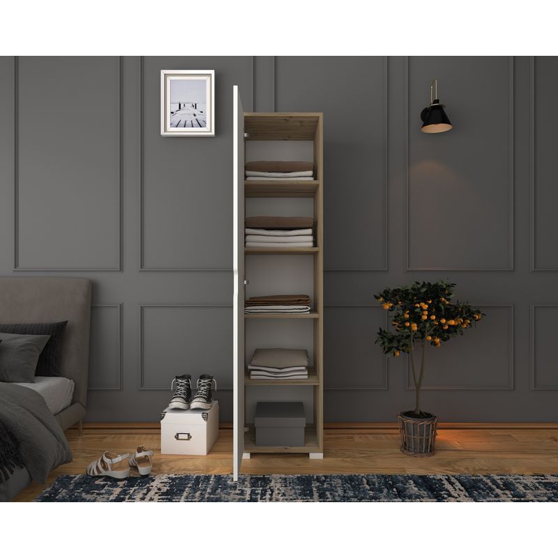 Casa si Gradina - Mobilier - Dulapuri si sifoniere - Sifoniere - Sifonier, Hanah Home, pal melaminat, nuc deschis si alb, 40x45x183 cm - Infinity.ro