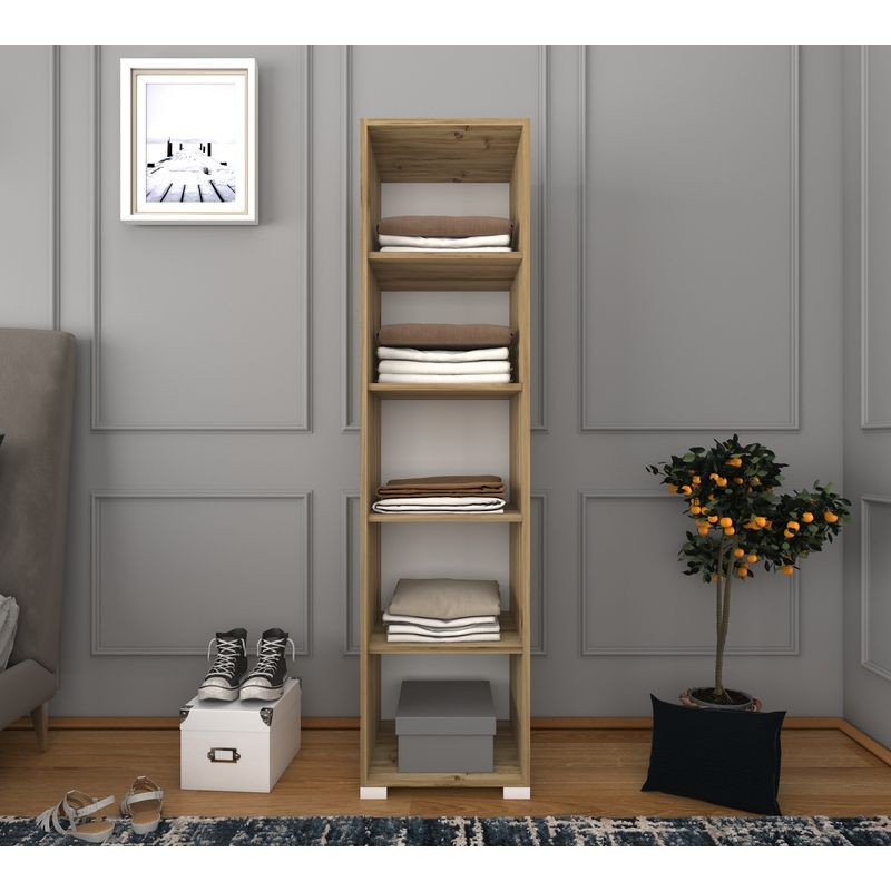 Casa si Gradina - Mobilier - Dulapuri si sifoniere - Sifoniere - Sifonier, Hanah Home, pal melaminat, nuc deschis si alb, 40x45x183 cm - Infinity.ro