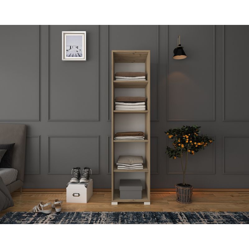 Casa si Gradina - Mobilier - Dulapuri si sifoniere - Sifoniere - Sifonier, Hanah Home, pal melaminat, nuc deschis si alb, 40x45x183 cm - Infinity.ro