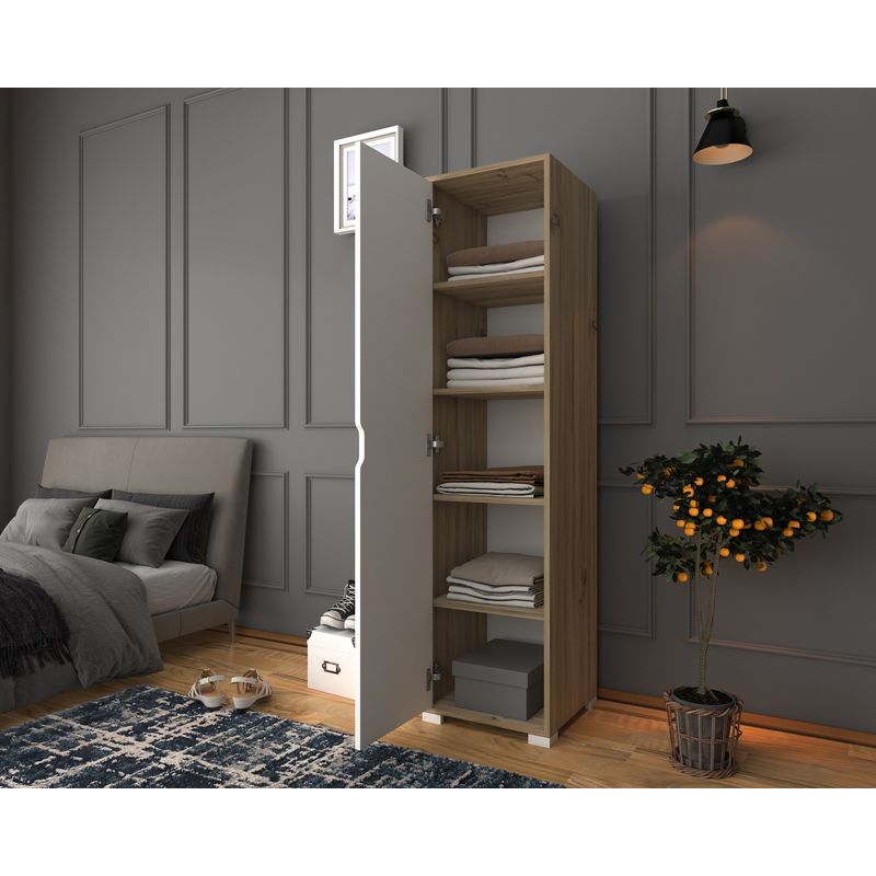 Casa si Gradina - Mobilier - Dulapuri si sifoniere - Sifoniere - Sifonier, Hanah Home, pal melaminat, nuc deschis si alb, 40x45x183 cm - Infinity.ro