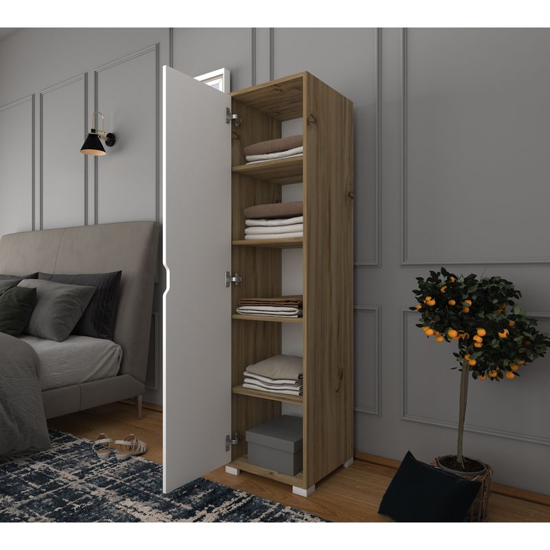 Casa si Gradina - Mobilier - Dulapuri si sifoniere - Sifoniere - Sifonier, Hanah Home, pal melaminat, nuc deschis si alb, 40x45x183 cm - Infinity.ro