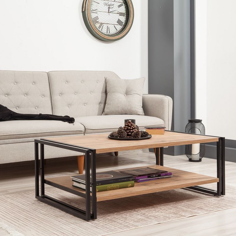 Casa si Gradina - Mobilier - Mese si birouri - Masute de cafea - Masuta de cafea, Hanah Home, panou din particule cu melamina, pin atlantic si negru, 110x70x40 cm - Infinity.ro