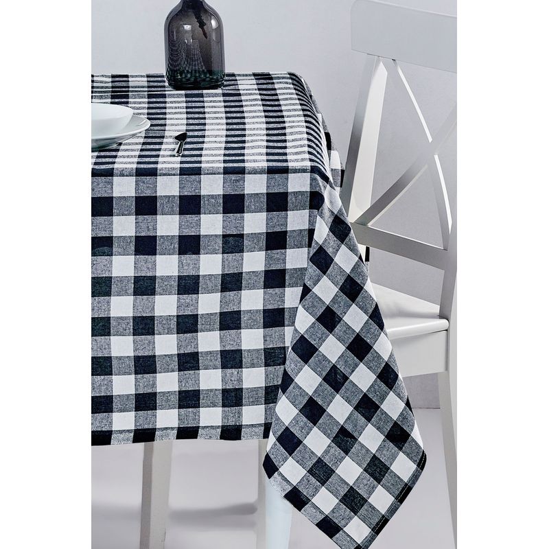 Casa si Gradina - Textile si covoare - Textile bucatarie - Fete de masa - Fata de masa, Hermia, negru si alb, 160x160 cm, 100% bumbac, model in carouri - Infinity.ro