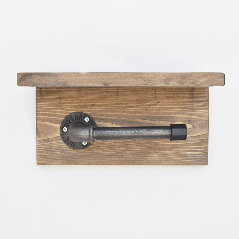 Casa si Gradina - Sanitare - Suporturi si accesorii baie - Suporturi baie - Carlig pentru tevi, Hanah Home, lemn molid si metal, nuc si negru, 30x14x12 cm - Infinity.ro