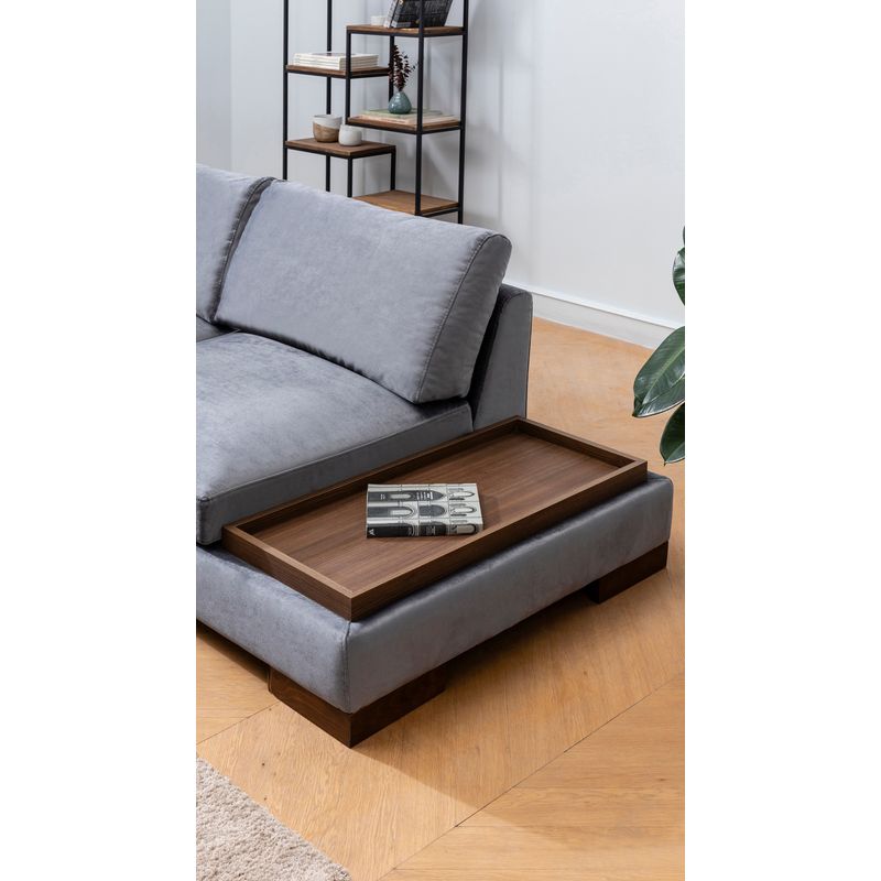 Casa si Gradina - Mobilier - Canapele si coltare - Coltare - Coltar cu pouf, Hanah Home, stanga, textil, gri inchis, 193x313x97 cm - Infinity.ro