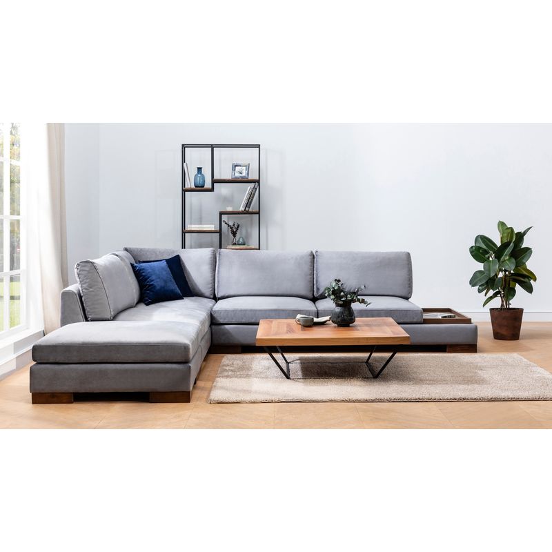 Casa si Gradina - Mobilier - Canapele si coltare - Coltare - Coltar cu pouf, Hanah Home, stanga, textil, gri inchis, 193x313x97 cm - Infinity.ro