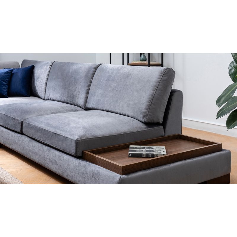 Casa si Gradina - Mobilier - Canapele si coltare - Coltare - Coltar cu pouf, Hanah Home, stanga, textil, gri inchis, 193x313x97 cm - Infinity.ro