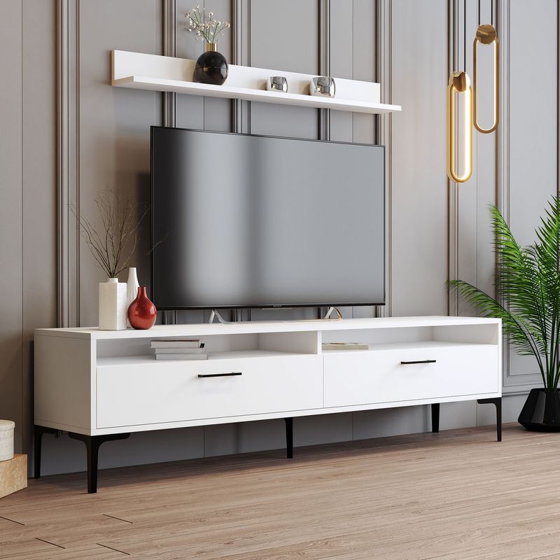 Casa si Gradina - Mobilier - Seturi de mobilier - Seturi living - Set mobilier living, Hanah Home, pal melaminat, alb, 180x47x35 cm - Infinity.ro