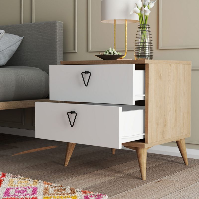 Casa si Gradina - Mobilier - Comode si corpuri - Noptiere - Noptiera, Hanah Home, pal melaminat, stejar si alb, 52x45x55.1 cm - Infinity.ro