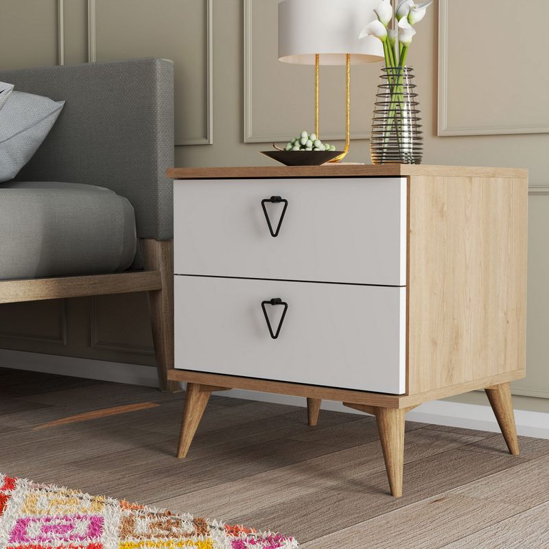 Casa si Gradina - Mobilier - Comode si corpuri - Noptiere - Noptiera, Hanah Home, pal melaminat, stejar si alb, 52x45x55.1 cm - Infinity.ro