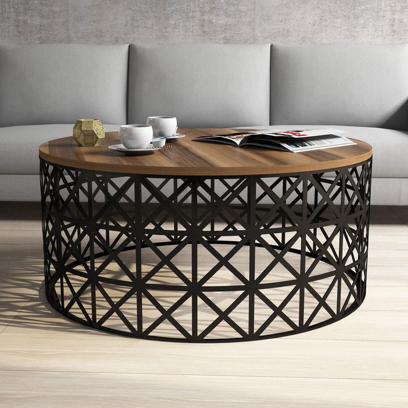 Casa si Gradina - Mobilier - Mese si birouri - Masute de cafea - Masuta de cafea, Hanah Home, pal melaminat, nuc si negru, 90x90x38 cm, 845HCT5227 - Infinity.ro