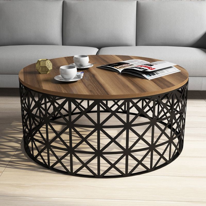 Casa si Gradina - Mobilier - Mese si birouri - Masute de cafea - Masuta de cafea, Hanah Home, pal melaminat, nuc si negru, 90x90x38 cm, 845HCT5227 - Infinity.ro