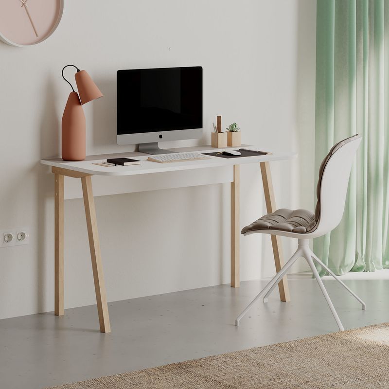 Casa si Gradina - Mobilier - Mese si birouri - Birouri - Birou de studiu, Hanah Home, panou de particule melaminat, mocha deschis si alb, 120x60x75 cm - Infinity.ro