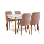 Casa si Gradina - Mobilier - Seturi de mobilier - Seturi mese si scaune - Set masa extensibila cu scaune, Hanah Home, pal melaminat, pin atlantic alb piatra, 120-153x75x77 cm - Infinity.ro