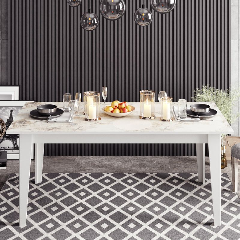 Casa si Gradina - Mobilier - Mese si birouri - Mese bucatarie si dining - Masa dining, Hanah Home, panou de particule melaminat, alb, model marmura, 180x90x76.8 cm - Infinity.ro