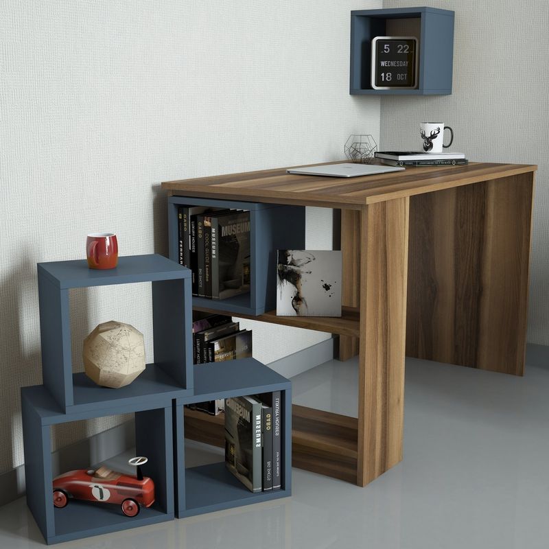 Casa si Gradina - Mobilier - Mese si birouri - Birouri - Birou de studiu, Hanah Home, pal melaminat, nuc si calcedonie, 120x65x75 cm - Infinity.ro