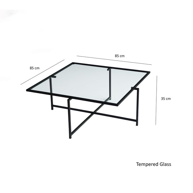 Casa si Gradina - Mobilier - Mese si birouri - Masute de cafea - Masuta de cafea, Hanah Home, sticla securizata, negru, 85x85x35 cm - Infinity.ro