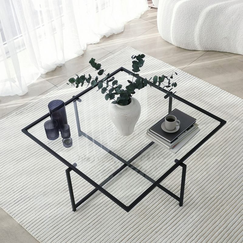 Casa si Gradina - Mobilier - Mese si birouri - Masute de cafea - Masuta de cafea, Hanah Home, sticla securizata, negru, 85x85x35 cm - Infinity.ro