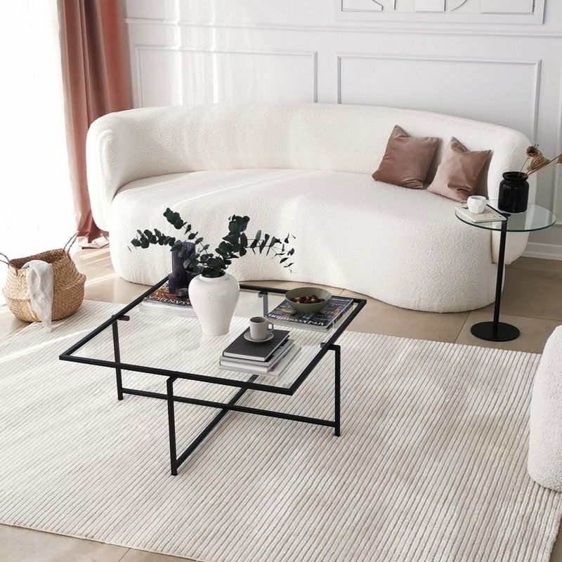 Casa si Gradina - Mobilier - Mese si birouri - Masute de cafea - Masuta de cafea, Hanah Home, sticla securizata, negru, 85x85x35 cm - Infinity.ro