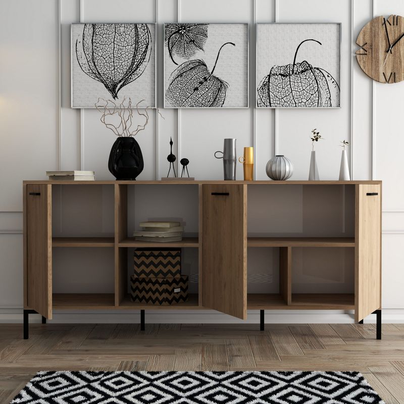 Casa si Gradina - Mobilier - Comode si corpuri - Console - Consola, Hanah Home, panou de particule acoperit cu melamina, stejar, 180x45x80 cm - Infinity.ro