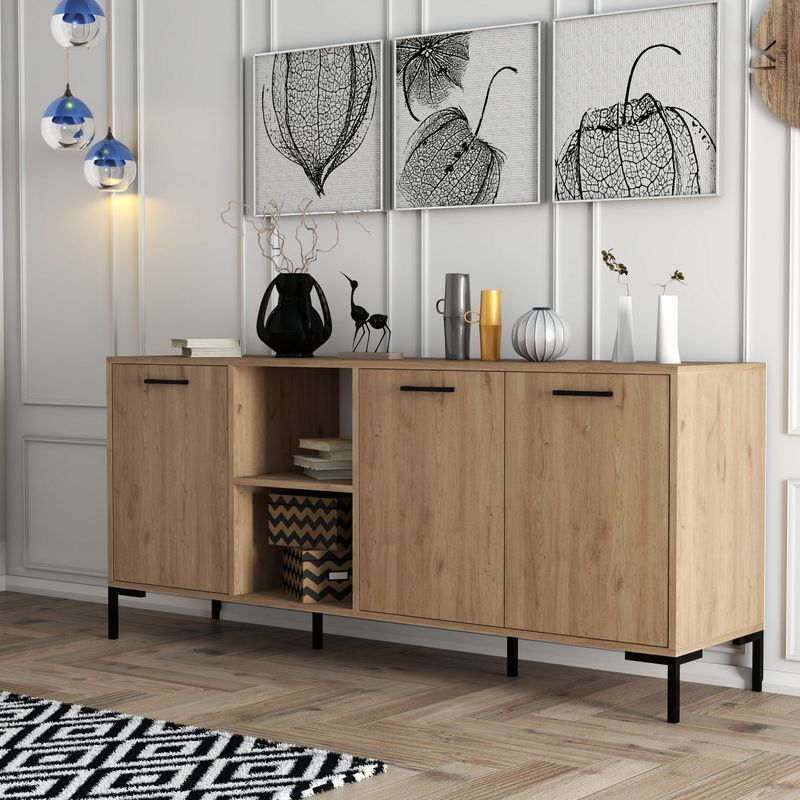 Casa si Gradina - Mobilier - Comode si corpuri - Console - Consola, Hanah Home, panou de particule acoperit cu melamina, stejar, 180x45x80 cm - Infinity.ro