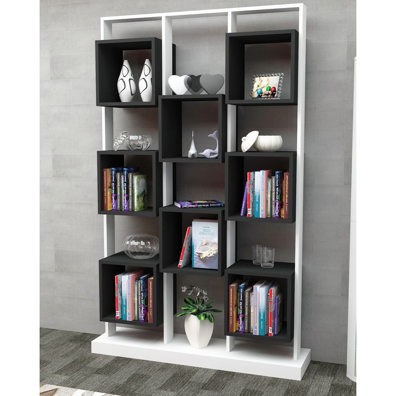 Casa si Gradina - Mobilier - Biblioteci si rafturi - Biblioteci - Biblioteca, Hanah Home, pal melaminat, alb-negru, 120x29,5x188 cm - Infinity.ro
