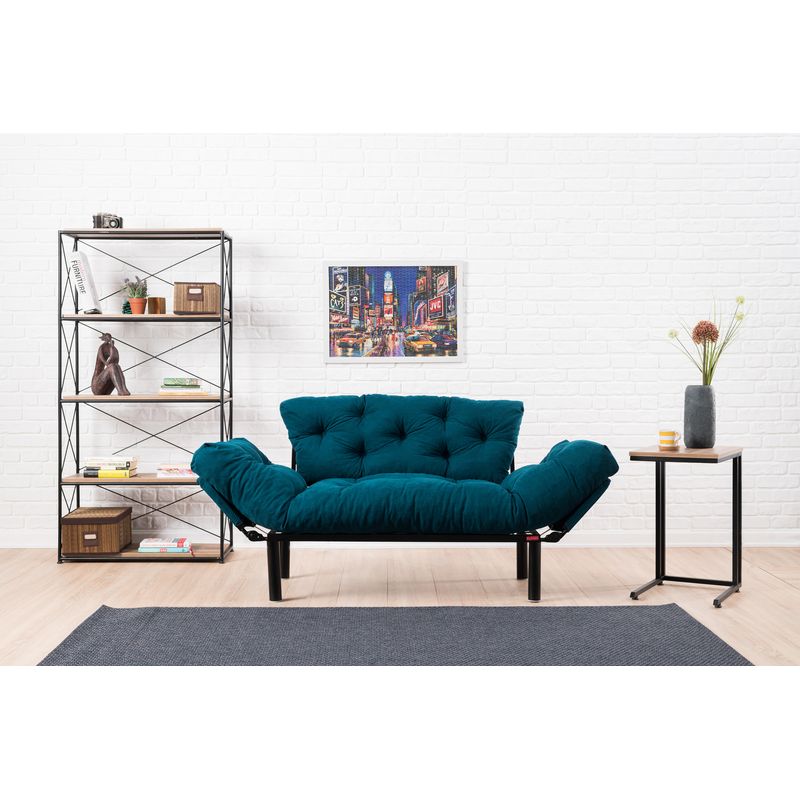 Casa si Gradina - Mobilier - Canapele si coltare - Canapele - Canapea extensibila, Hanah Home, microfibra, albastru petrol, 155x85x70 cm - Infinity.ro