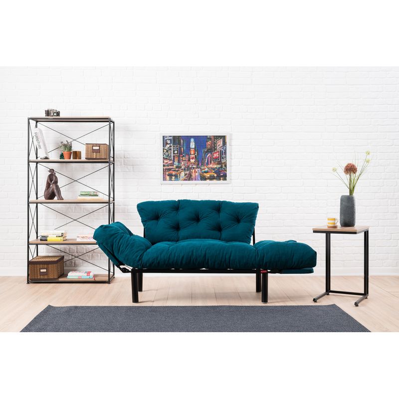 Casa si Gradina - Mobilier - Canapele si coltare - Canapele - Canapea extensibila, Hanah Home, microfibra, albastru petrol, 155x85x70 cm - Infinity.ro