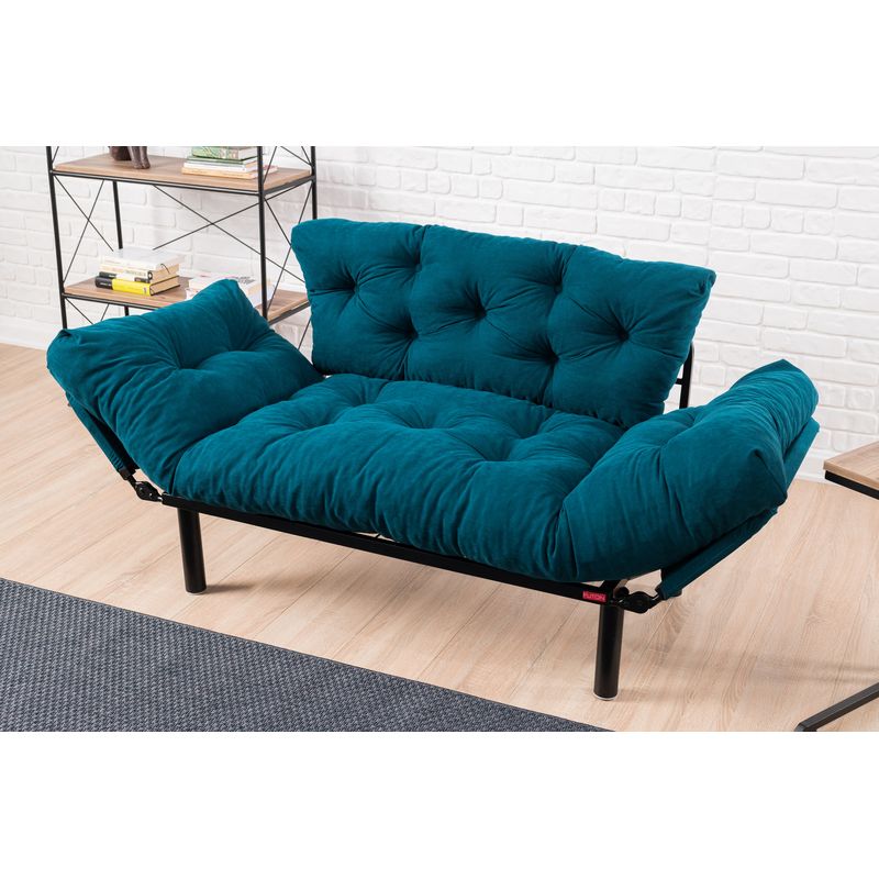 Casa si Gradina - Mobilier - Canapele si coltare - Canapele - Canapea extensibila, Hanah Home, microfibra, albastru petrol, 155x85x70 cm - Infinity.ro