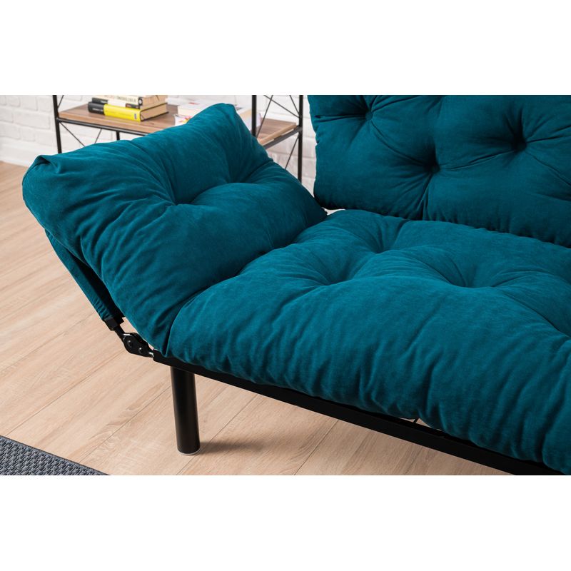 Casa si Gradina - Mobilier - Canapele si coltare - Canapele - Canapea extensibila, Hanah Home, microfibra, albastru petrol, 155x85x70 cm - Infinity.ro