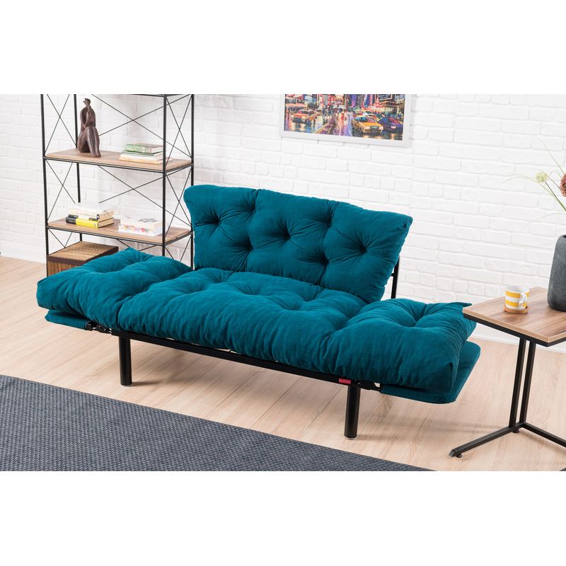 Casa si Gradina - Mobilier - Canapele si coltare - Canapele - Canapea extensibila, Hanah Home, microfibra, albastru petrol, 155x85x70 cm - Infinity.ro